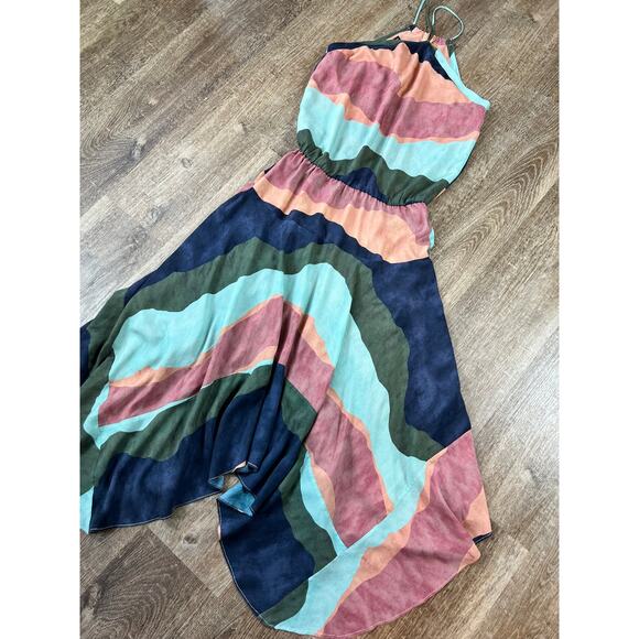 Vix Paula Hermanny Multicolor High Neck Swing Dress Flowy Midi - Picture 5 of 9